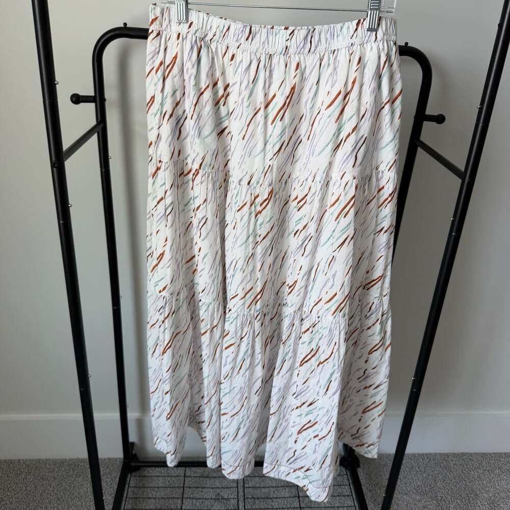 Lilla P 100% Cotton Multi-Colored Abstract Print Tiered Midi Skirt Size Large